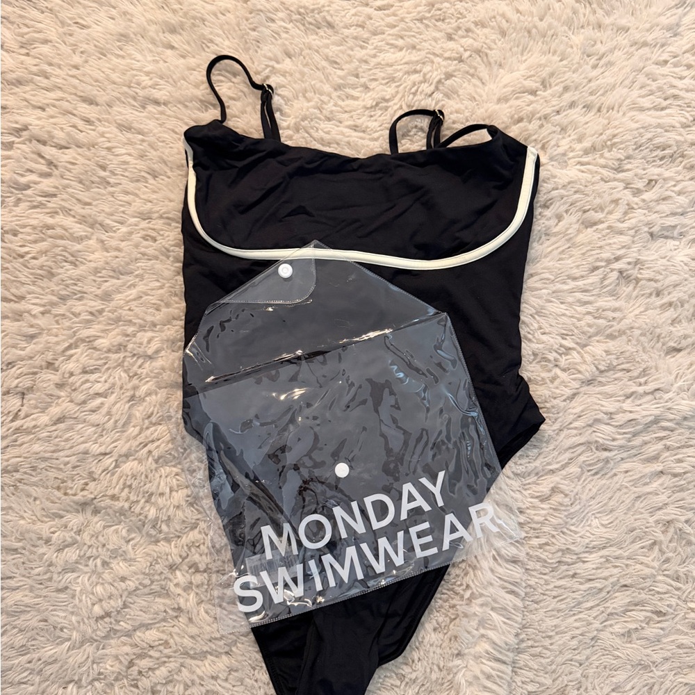 Monday Swimwear Black One-Piece with White Trim